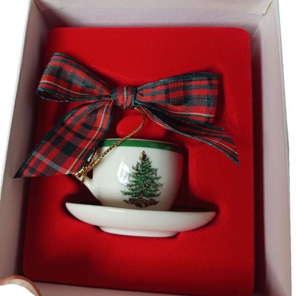 Spode Christmas Tree Miniature Cup & Saucer Ornament Holiday Decor Gift Boxed - Picture 3 of 8